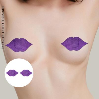 China One Piece Ultra-thin Sticky Concealer Breast Pies Lip Shape Disposable Satin Nipple Cover for sale