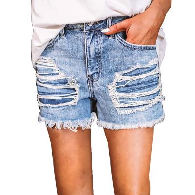 China Breathable Women's High Waist Fringed Ripped Denim Shorts Women Raw Edge Fringed New Fashion Hot Pants for sale