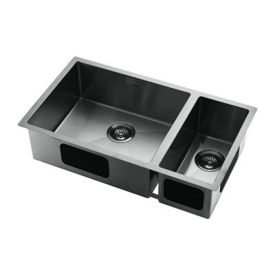 China Without Faucet Big deep double bowl   handmade stainless steel top grade kitchen sink black for sale