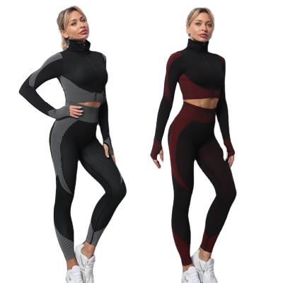 China Breathable custom women seamless jacket and legging set plus size yoga wear 3 piece set activewear gym training suits for women for sale