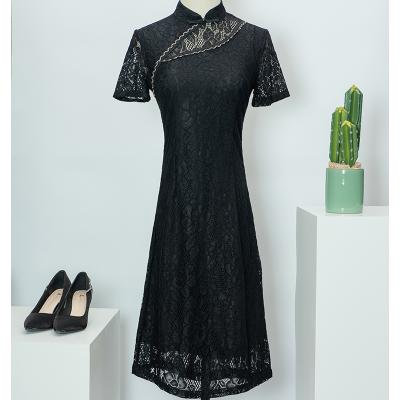 China Vintage Lace Vestido Black Girl Soft Compound Dress Cheongsam For Chains Dance for sale