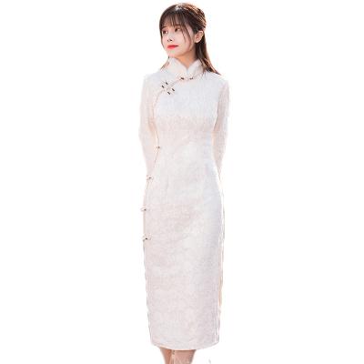 China Chinese traditional lace cheongsam cheongsam new style cheongsam plus velvet maiden temperament dress for sale