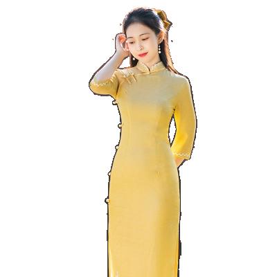 China Cheongsam Women Dress New Chinese Style Autumn Cheongsam Daily Fresh And Elegant Girl Dress Deerskin Velvet for sale