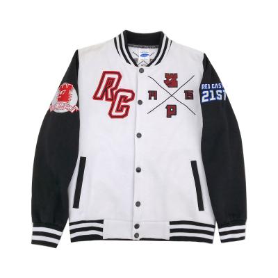 China ATACAR HONG KONG Wholesale Antibacterial Mens Satin Wool With Sleeves White Leather Custom Bomber Varsity Jacket for sale