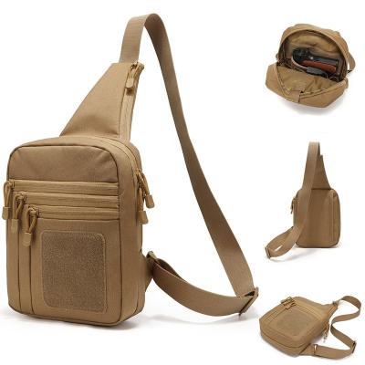 China Unisex Tactical Chest Bag Tooling Survival Shoulder Bag Oxford Waterproof Outdoor Waterproof Molle Adjustable Strap Tan for sale