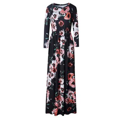 China Anti-Wrinkle 2020 Spring Spring Flora Print Dress Summer Wholesale Casual New Amazon Long Dress Women's Clothing for sale