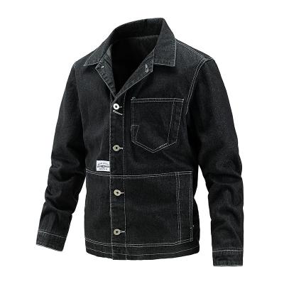 China New Solid Casual Loose Denim Jacket Men's Lapel Side Seam Pocket Breathable Denim Jacket Plus Size for sale