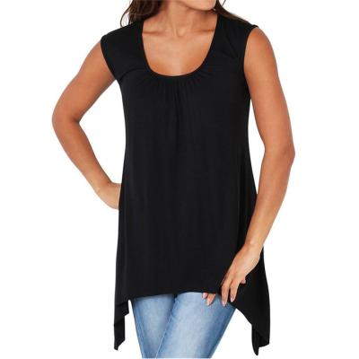 China Anti-Wrinkle 2021 Summer Women's Blouses and Shirts Plus Size Irregular Solid Color Crew Neck New Edge Sleeveless Running T-Shirts Long for sale