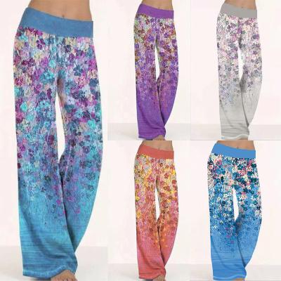 China QUICK DRY Women Leggings Summer Yoga Pants Flower Print Loose Home Wear Jogging Wide Leg Long Pants Women for sale