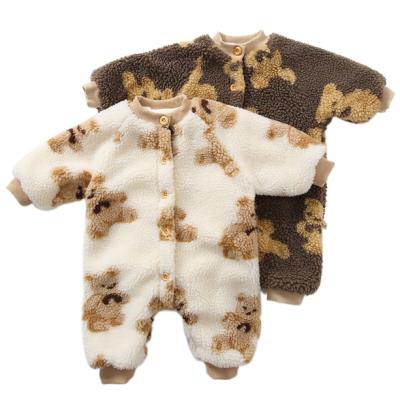 China New Cute Bear Baby Rompers Baby Romper Winter Unisex Printing Fleece With Snap Button for sale