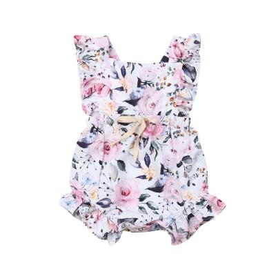 China A Pair Of Lace Top Sale Toddler Rompers Girls Breasted Ruffles Big Flower Jumpsuit For Summer for sale