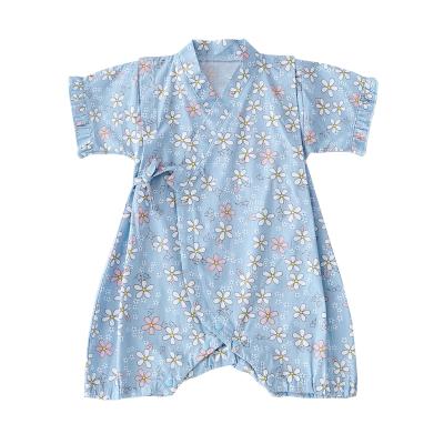 China New design 100% cotton Japanese style short sleeve jumpsuit baby summer rompers with ruffle kimono romper for outwear for sale