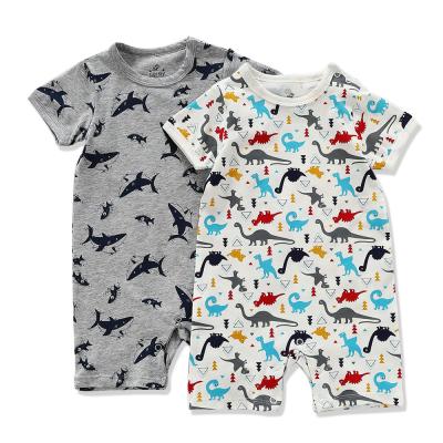 China 95% Cotton 5%Spandex Summer Newborn Baby Playwear with Adorable Dragons and Sharks Rompers Short Sleeves Clubwear Baby Boy Clothes 2 Piece Set for sale