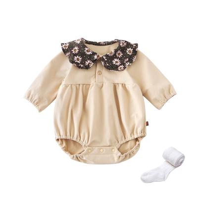 China New Design 95% Cotton 5%Spandex Long Sleeves Fall Snap Crotch Bodysuit Ruffle Newborn Infant Baby Girls Bodysuit With Panty 2 Pieces Set for sale