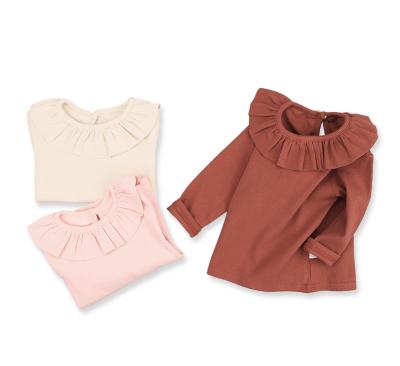 China China Supplier QUICK DRY Long Sleeve Girls Tops T Shirt Cotton Kids Clothes Ruffle Neck T Shirt Wear for sale