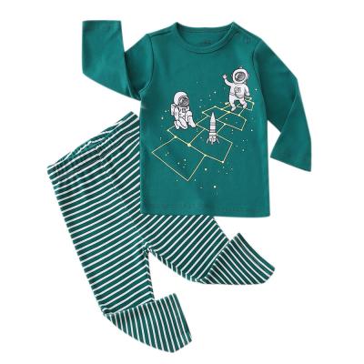 China Hot Sale Baby Anti-Shrink Cotton Wear Long Sleeve Cotton Pajamas Green Color Baby Grow 6-36m Height Home Clothes For Baby Sleep Use for sale