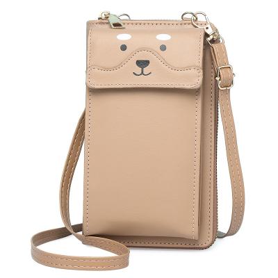 China Motion Sensing Custom PU Handle Ladies Satchel Soft Leather Cross - Candy Cute Colorful Body Bear Mobile Phone Bag Women Mini Bucket Bag for sale