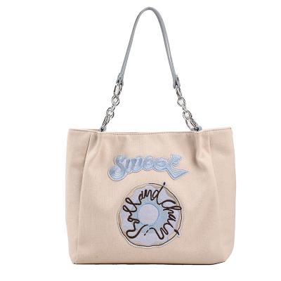 China Fashion Eco Friendly Reusable Girls Small and Large Customer Canvas Tote Shoulder Bags with Custom Printed Logo for sale