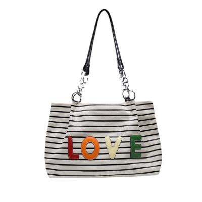 China Other Custom Large Canvas Letter Stripe Bag Women Messenger Bag Canvas Tote Bag Cross Body Tote Canvas With PU Leather for sale