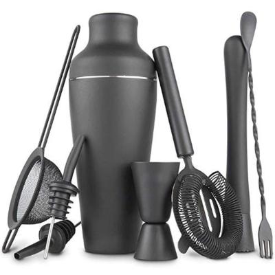 China Cocktail Shaker Set Shaker Stainless Steel 8-Piece Set Matte Black Cocktail Shaker 600ml for Bar Tools Set Kitchen for sale