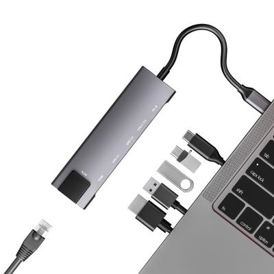 China Compatible USB C Hub Ethernet Dockteck 6-in-1 USB C Multiport Adapter Shell USB C Charging Aluminum Docking Station for sale