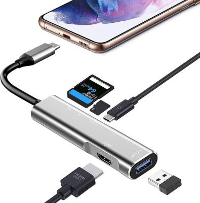 China Powered USB Hub Charging Docking Station with PD 60W Charging 4K HD SD/TF Card Reader for MacBook Pro Air Laptops 5 in 1 Hub for sale