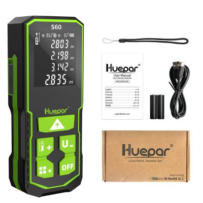 China Huepar 60M Laser Distance Meter Digital Screen LCD Display Double Angle Measuring Tools Laser Range Finder for sale