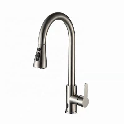 China Smart Spray Touch Activated Kitchen Faucet Single Handle Pull Out High Arc Commercial Kitchen Sink Faucet Pull Out Sprayer for sale