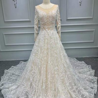 China Modest Beading Plus Size Breathable Lace Puffy Wedding Dress Ball Gown Dresses Luxury Beaded Lace Wedding Dresses Wedding Bridal for sale