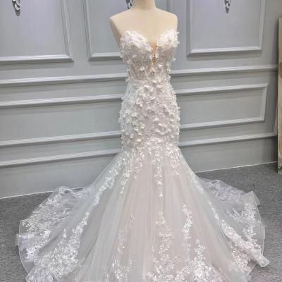 China Breathable High Quality Bridal Wedding Gown Maxi Dress Removable Lace Coverlet Women Fashion Mermaid Plain quantity for sale