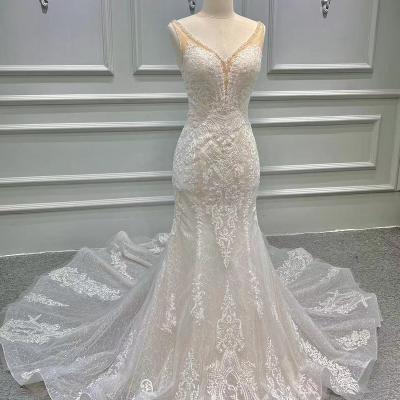 China Breathable Elegant Off The Shoulder Vestidos Lace Beaded Casual Wear Bling Dress Abiti Formal Wedding Dresses for sale