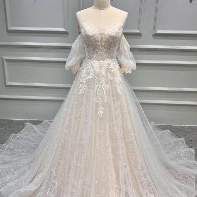 China 2023 Breathable Apparel Design Luxury Pearl Crystal Beaded Tulle Lace Fabric For Princess Bride Wedding Party Dresses For Weddings Dress for sale