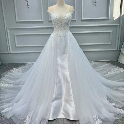 China Breathable Cheap Breathable Quality Waist Lace Straps Bridal Wedding Dress Beige White Bride Dress for sale