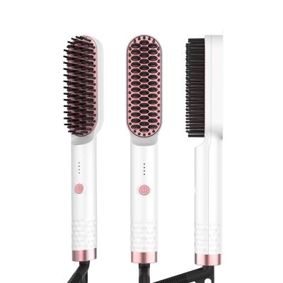 China Adjustable Heat Settings Customized Hot Electric Brush Negative Ion Ceramic Hair Comb Hair Straightener Brush for sale