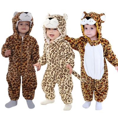 China Plush one-piece romper baby suit leopard overalls girls zipper animal clothing infant pajamas wholesale soft for sale