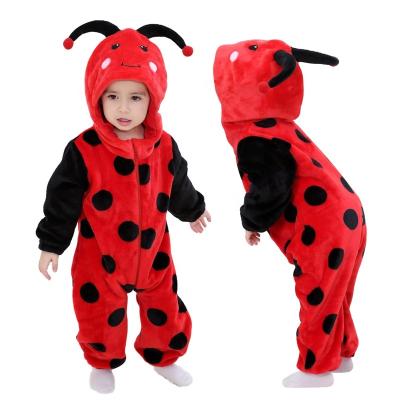 China OEM 24M Infant Jumpsuits Girls Cartoon Ladybug Soft Flannel Rompers Long Sleeve Baby Boy Winter Onesie for sale