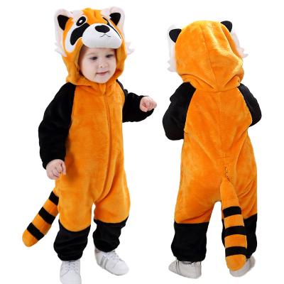 China Wholesale Soft Newborn Animal Overalls Boys Flannel Baby Suit Hooded Raccoon Baby Clothes for sale