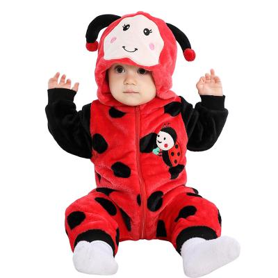 China Wholesale Soft Baby Winter Clothes Warm Flannel Baby Hooded Cartoon Character Overalls Infant Overalls for sale