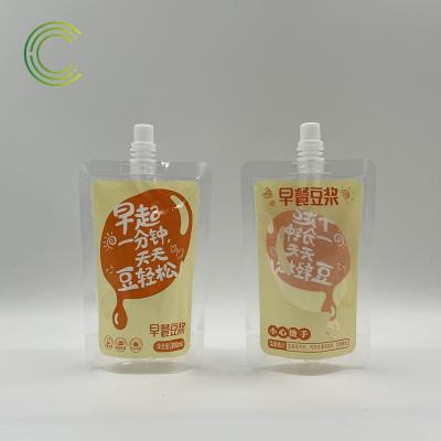 China Recyclable Stand Up Pouch Plastic Liquid Packaging Bag Porridge Milk Tea Soybean Milk Spout Pouch for sale