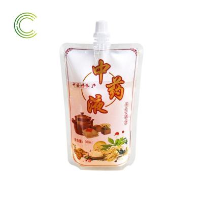 China Recycled Materials Customized traditional Chinese medicine liquid bags beverages Transparent self supporting suction nozzles liquid coffee bag for sale