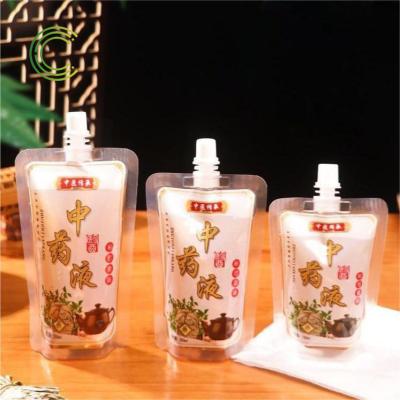 China Recyclable Traditional Chinese medicine liquid bag with heating fresh disposable herbal tea liquid transparent self-standing suction bag for sale