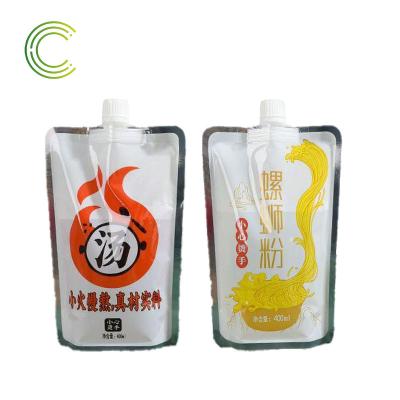 China Recyclable Transparent Printed Mylar Liquid Water Doypack Custom Translucent Hot Soup Take Away Packaging Spout Bags for sale