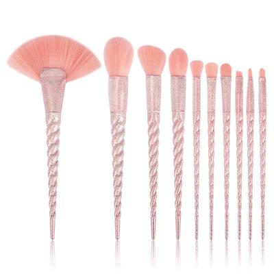 China Angular Blush Byleading Handle Hair Brush Set Brand Nylon Makeup Brushes 10pcs for sale