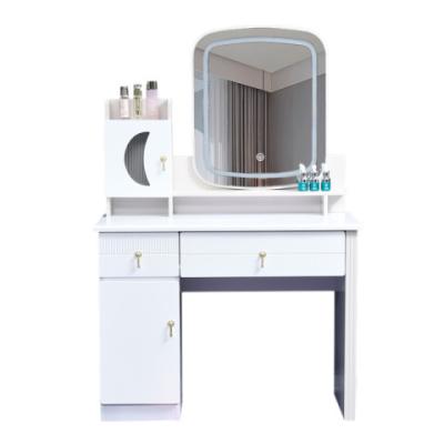 China Adjustable (other) modern dressing table set with mirror luxury high gloss white wood makeup vanity table for sale