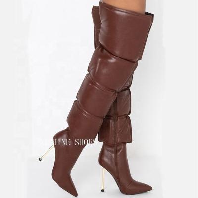 China Fashion Trend AB048MH Women's Feather Down Over The Knee High Boots PU Leather Women's Thigh High Boots for sale