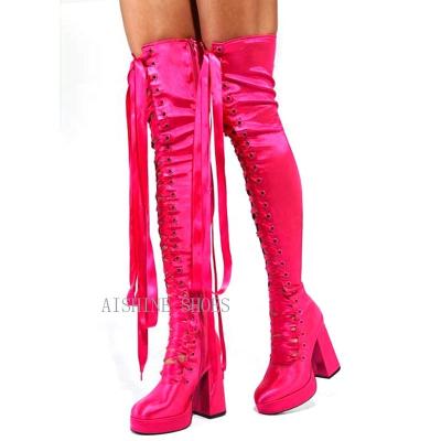 China Fashion Trend AB080ML Women Lace Up Chunky Heel Platform Thigh High Over The Knee Boots Women's Luxury Thigh High Boot for sale