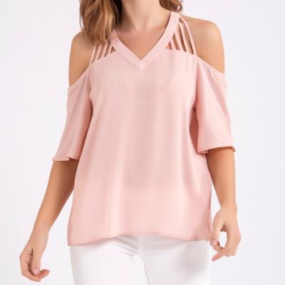 China Hot Summer QUICK DRY Off The Shoulder Solid Design Pink Women Backless Tops Fashion for sale