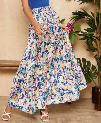 China New Breathable Fashion Style Boho Women Skirt Bubble Waist All Over Floral Skirt for sale