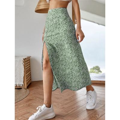 China Breathable Lady Summer Skirt High Waist Split Thigh Floral Mini Skirt Disheveled for sale