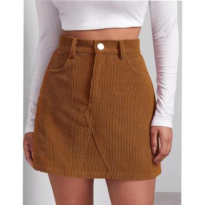 China Girl Breathable Casual Skirt High Waist Buttoned Front Cord Comfy Mini Skirt For Women for sale